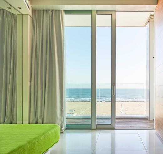 Bright sea view from a modern room, peace and tranquility.